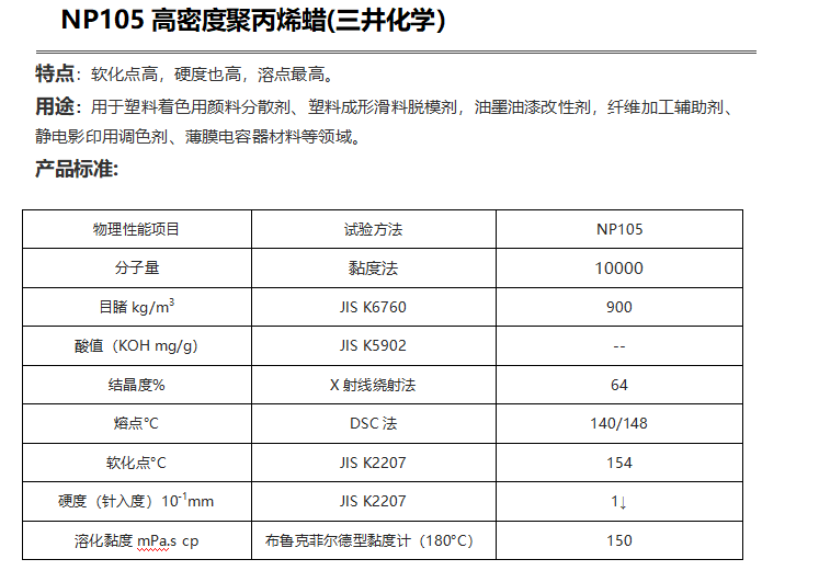 三井HI-WAX NP105高密度聚丙烯蠟（ PP蠟NP105）